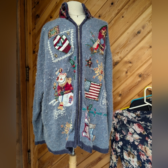 Victoria Jones Woman Jackets & Blazers - Vintage Victoria Jones Holiday Zip Up Sweater